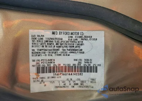 2006 Ford Taurus Sel from USA, damaged, VIN 1FAFP56U16A142282